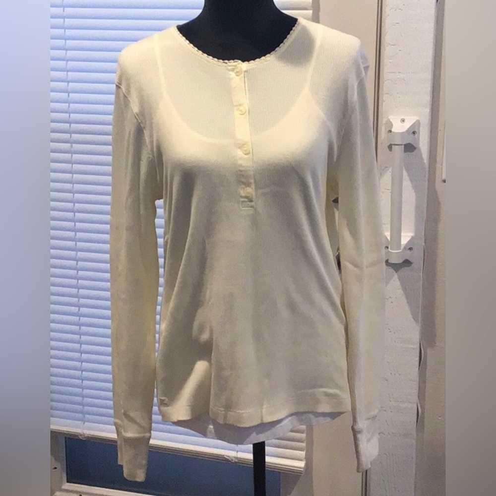 Lauren Ralph Lauren Cream Long Sleeve Waffle Knit Blouse XXL